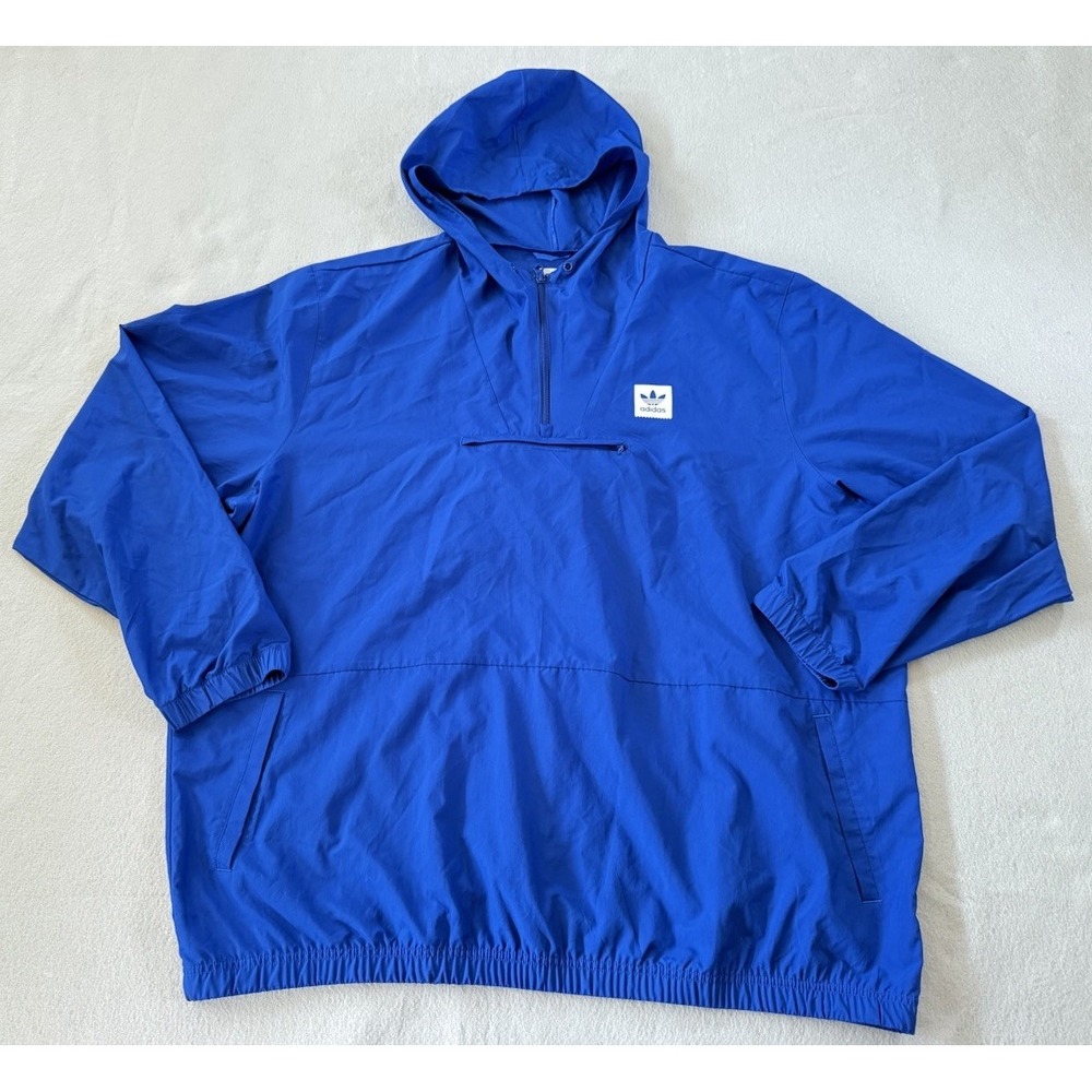 Adidas Skateboarding Anorak Jacket 2XL  Blue 1/4 Zip Hooded Pullover Windbreaker